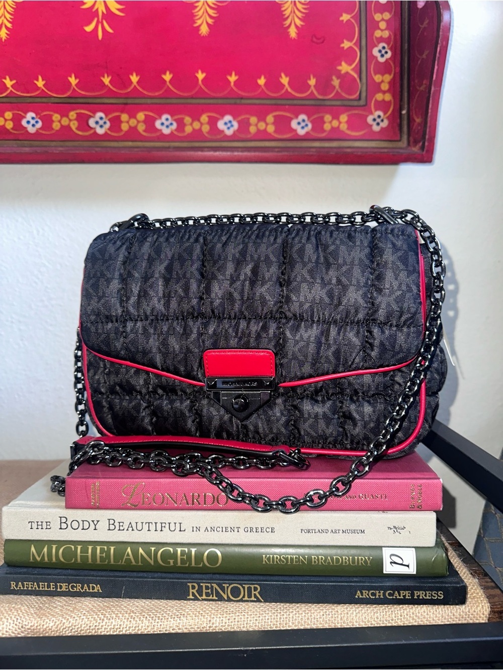 NWT Michael Kors SoHo Large Quilted Signature Logo Nylon Shoulder Bag